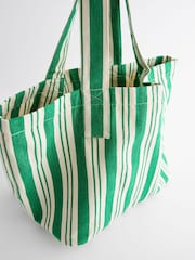 Green Striped Cotton Blend Canvas Shopper Bag - Image 6 of 8