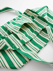 Green Striped Cotton Blend Canvas Shopper Bag - Image 7 of 8