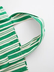 Green Striped Cotton Blend Canvas Shopper Bag - Image 8 of 8