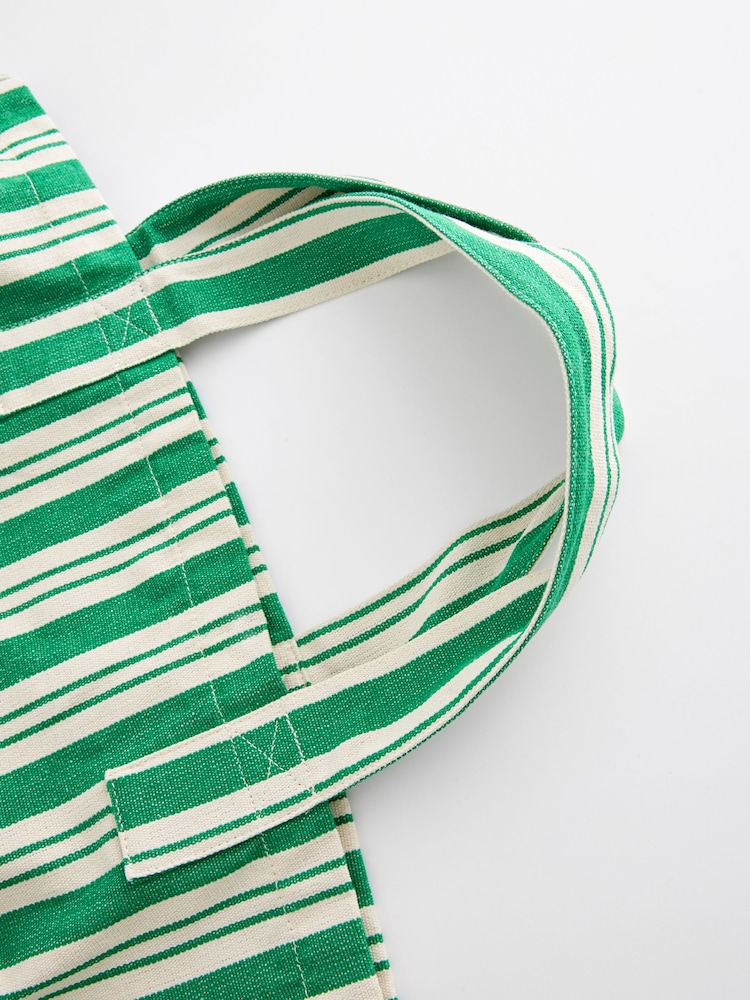 Green Striped Cotton Blend Canvas Shopper Bag - Image 8 of 8