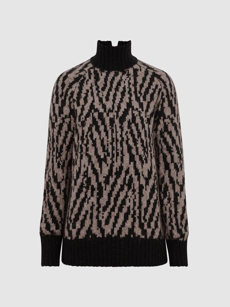 Reiss Black/Neutral Joanna Animal Pattern Wool Blend Roll Neck Jumper - Image 2 of 6