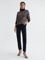 Reiss Black/Neutral Joanna Animal Pattern Wool Blend Roll Neck Jumper - Image 3 of 6