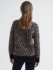 Reiss Black/Neutral Joanna Animal Pattern Wool Blend Roll Neck Jumper - Image 5 of 6