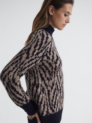 Reiss Black/Neutral Joanna Animal Pattern Wool Blend Roll Neck Jumper - Image 6 of 6