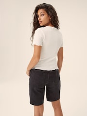 White Short Sleeve Lettuce Edge Textured Top - Image 2 of 5