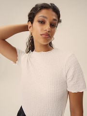 White Short Sleeve Lettuce Edge Textured Top - Image 3 of 5