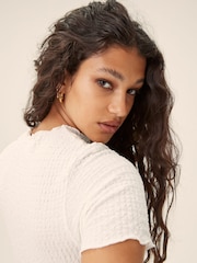 White Short Sleeve Lettuce Edge Textured Top - Image 4 of 5
