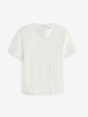 White Short Sleeve Lettuce Edge Textured Top - Image 5 of 5