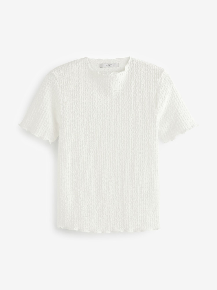 White Short Sleeve Lettuce Edge Textured Top - Image 5 of 5