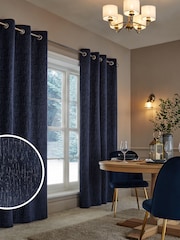 Blue Navy Heavyweight Chenille Eyelet Super Thermal Curtains - Image 1 of 6