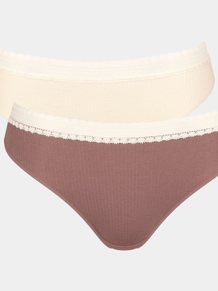 Sloggi Ribbed Tai Brown Briefs 2 Pack - Image 1 of 6