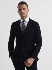 Reiss Navy Belford Double Breasted Wool Blend Slim Fit Blazer - Image 1 of 11
