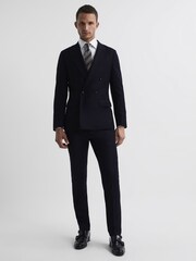 Reiss Navy Belford Double Breasted Wool Blend Slim Fit Blazer - Image 3 of 11