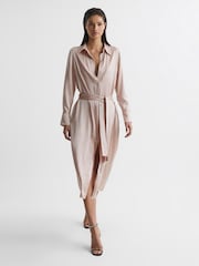 Reiss Nude Nico Silk Shirt Dress - Image 1 of 7