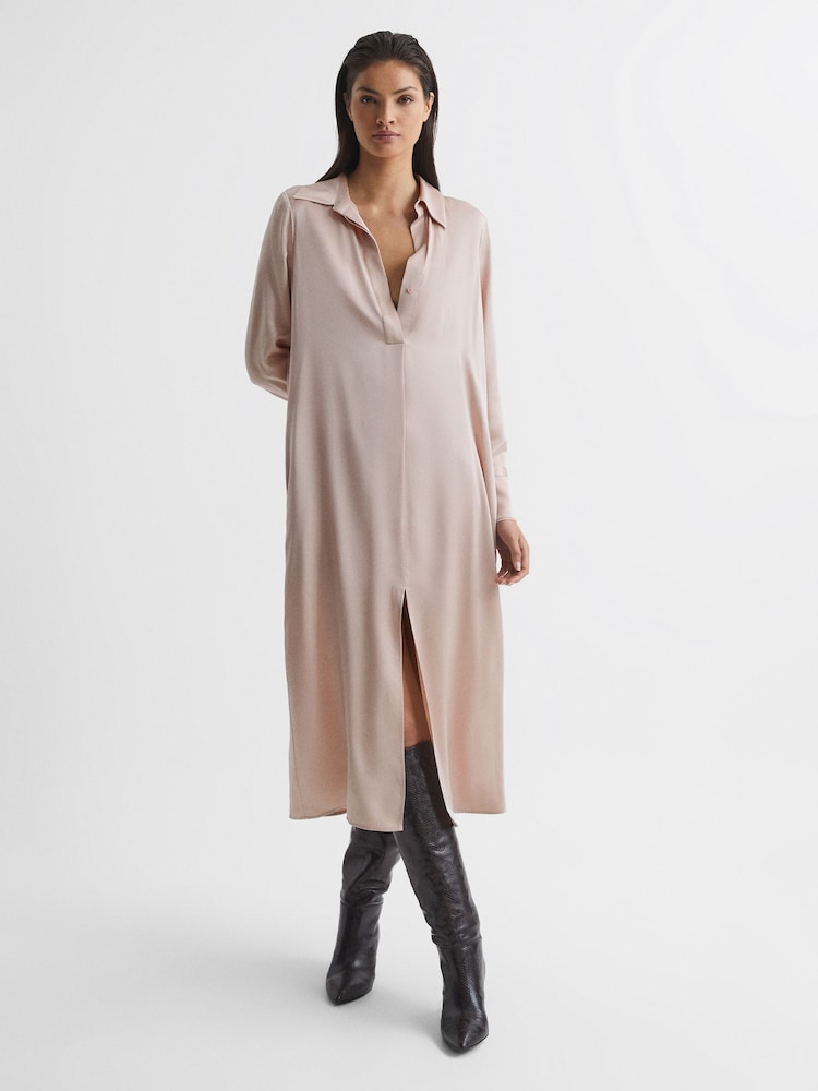 Reiss Nude Nico Silk Shirt Dress - Image 7 of 7