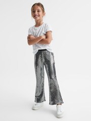 Reiss Silver Valeria Senior Sequin Flare Occasion Trousers - Image 3 of 7