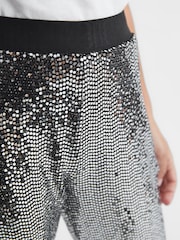 Reiss Silver Valeria Senior Sequin Flare Occasion Trousers - Image 4 of 7