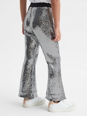Reiss Silver Valeria Senior Sequin Flare Occasion Trousers - Image 5 of 7