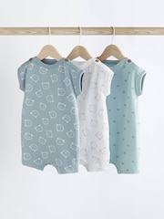 Blue/White Bear Baby Jersey 100% Cotton Rompers 3 Pack - Image 1 of 7