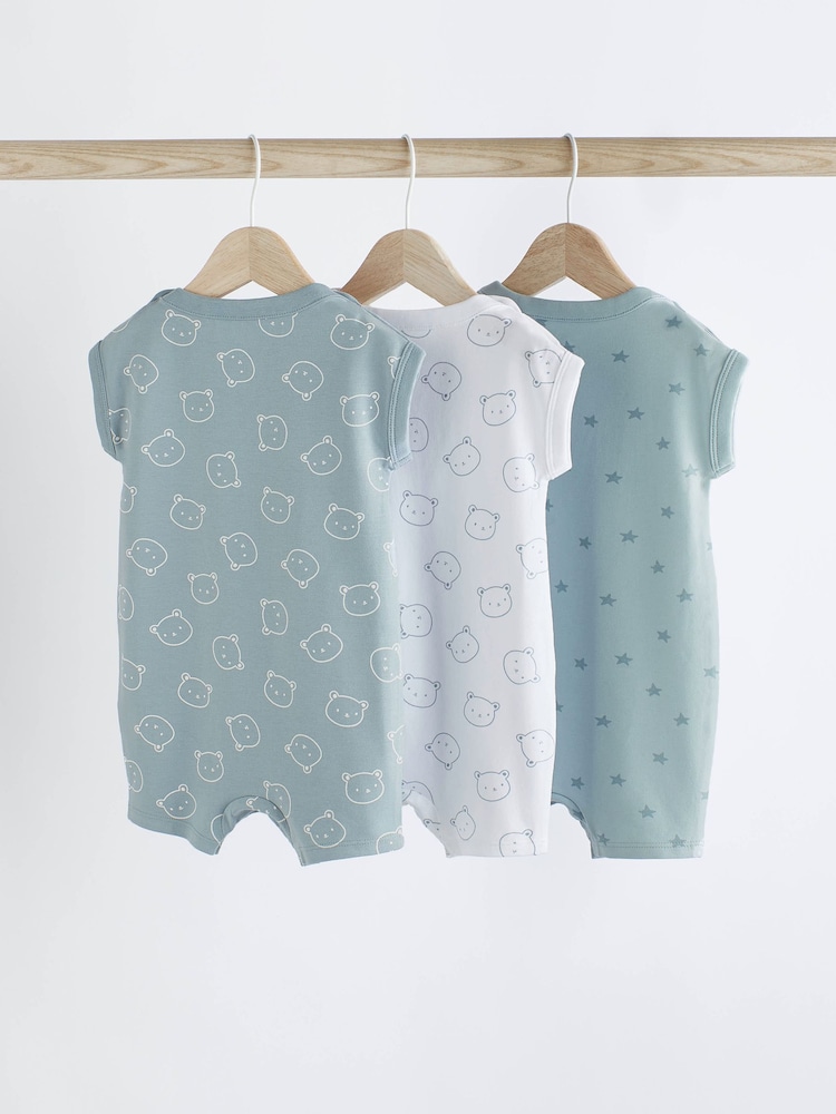 Blue/White Bear Baby Jersey 100% Cotton Rompers 3 Pack - Image 2 of 7