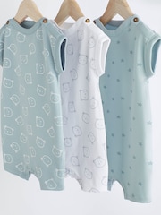 Blue/White Bear Baby Jersey 100% Cotton Rompers 3 Pack - Image 3 of 7
