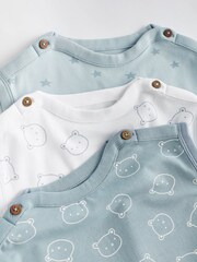 Blue/White Bear Baby Jersey 100% Cotton Rompers 3 Pack - Image 4 of 7