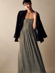 Silver Metallic Corset Detail Strapless Midi Dress - Image 1 of 4
