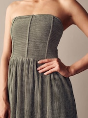 Silver Metallic Corset Detail Strapless Midi Dress - Image 3 of 4