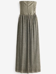 Silver Metallic Corset Detail Strapless Midi Dress - Image 4 of 4
