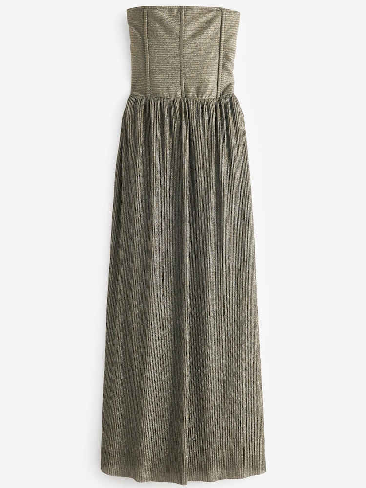 Silver Metallic Corset Detail Strapless Midi Dress - Image 4 of 4