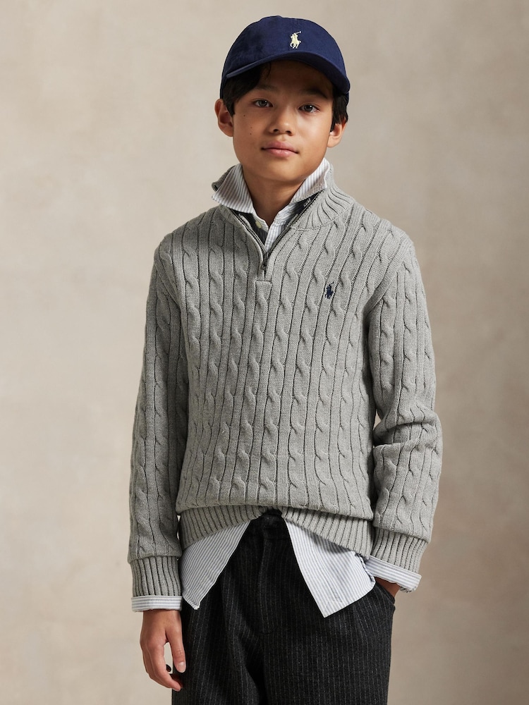 Suéter de punto trenzado con cremallera corta y logotipo de Polo Ralph Lauren - Imagen 1 de 5