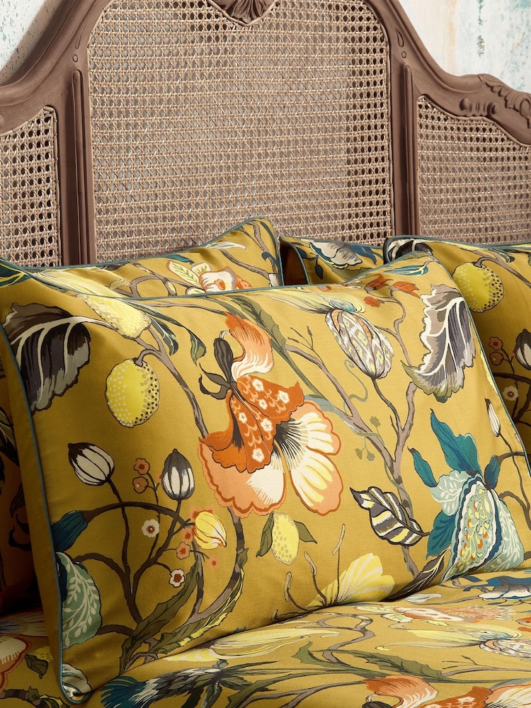 EW by Edinburgh Weavers Set of 2 Ochre Yellow Morton Timeless Tribute Floral 200 Thread Count 100% Cotton Pillowcases - Image 1 of 2