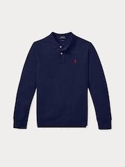 Polo Ralph Lauren Blue Long Sleeve Pique Logo Polo Shirt - Image 1 of 2