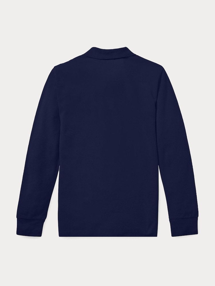 Polo Ralph Lauren Blue Long Sleeve Pique Logo Polo Shirt - Image 2 of 2 Polo Ralph Lauren Blue Long Sleeve Pique Logo Polo Shirt - Image 2 of 2