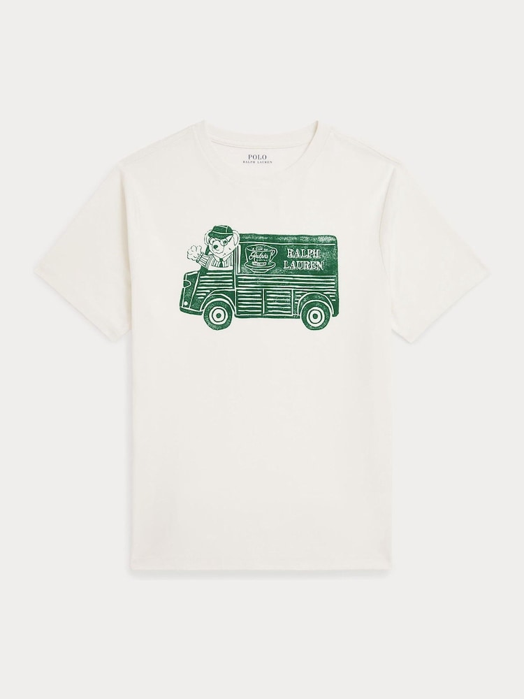 Polo Ralph Lauren White Coffee Bear Graphic Jersey T-Shirt - Image 1 of 3 Polo Ralph Lauren White Coffee Bear Graphic Jersey T-Shirt - Image 1 of 3