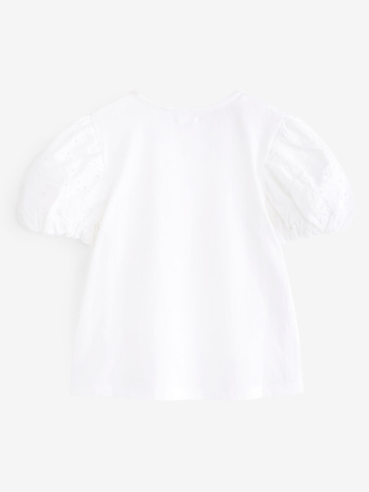 White Broderie Puff Sleeve T-Shirt (3-16yrs) - Image 5 of 5 White Broderie Puff Sleeve T-Shirt (3-16yrs) - Image 5 of 5