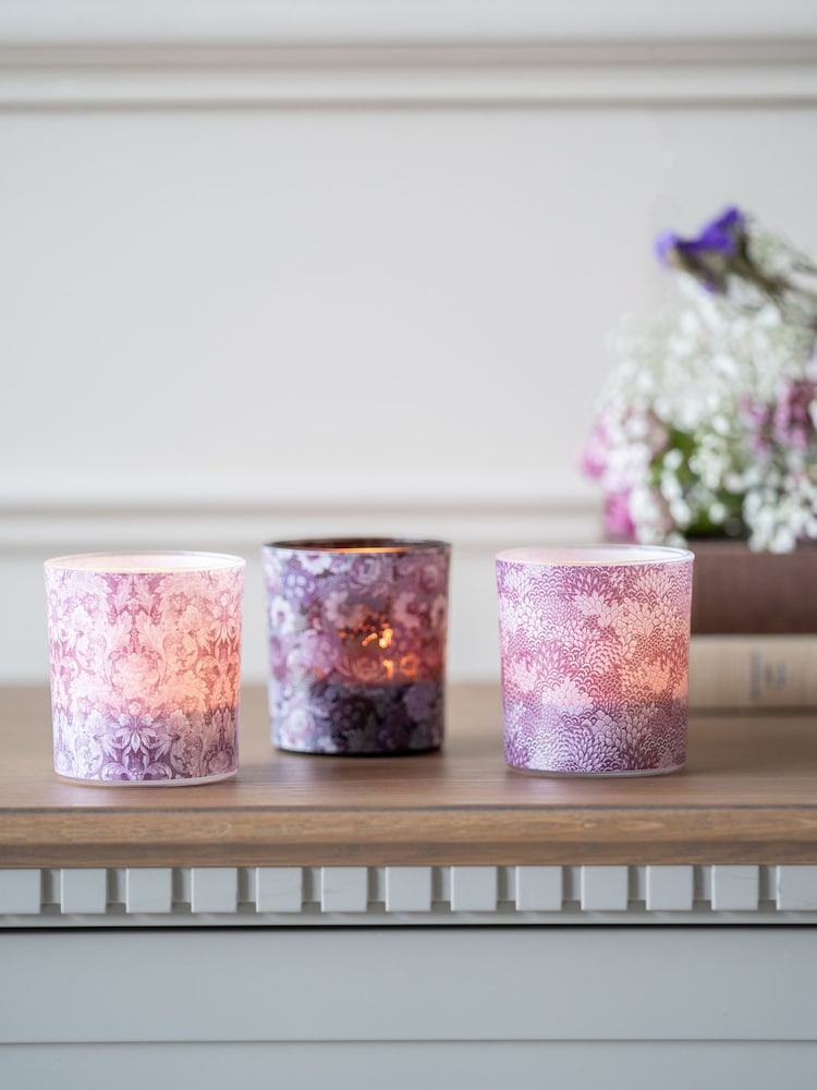 Laura Ashley Set of 3 Honington Peony Mixed Glass Votive Candle Holders - Image 1 of 4