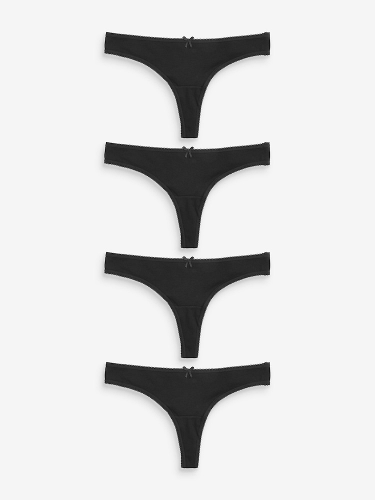 Black Thong Cotton Rich Knickers 4 Pack - Image 1 of 5