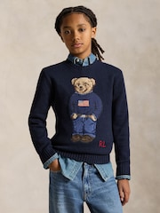 Polo Ralph Lauren Blue Polo Bear Graphic Knit Jumper - Image 1 of 5
