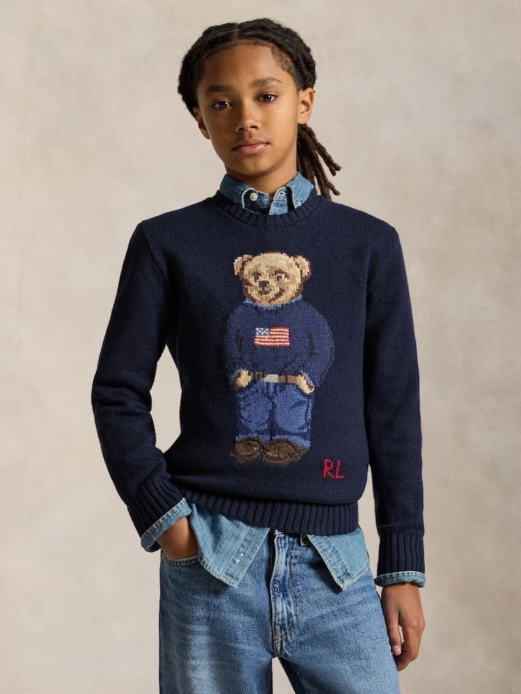 Polo Ralph Lauren Blue Polo Bear Graphic Knit Jumper - Image 1 of 5