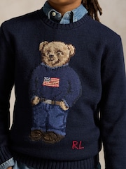 Polo Ralph Lauren Blue Polo Bear Graphic Knit Jumper - Image 3 of 5