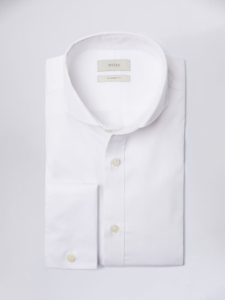 MOSS White Tailored Fit Double Cuff Non Iron Twill 100% Cotton Shirt - Image 4 of 5