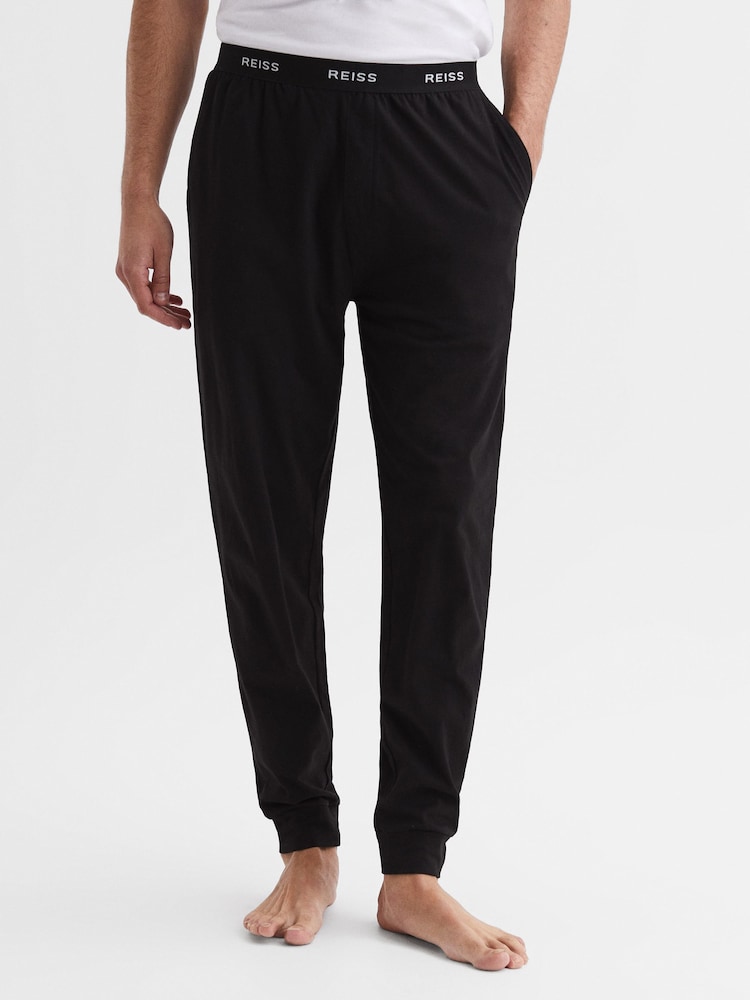 Reiss Black Cali Cotton-Blend Joggers - Image 1 of 6