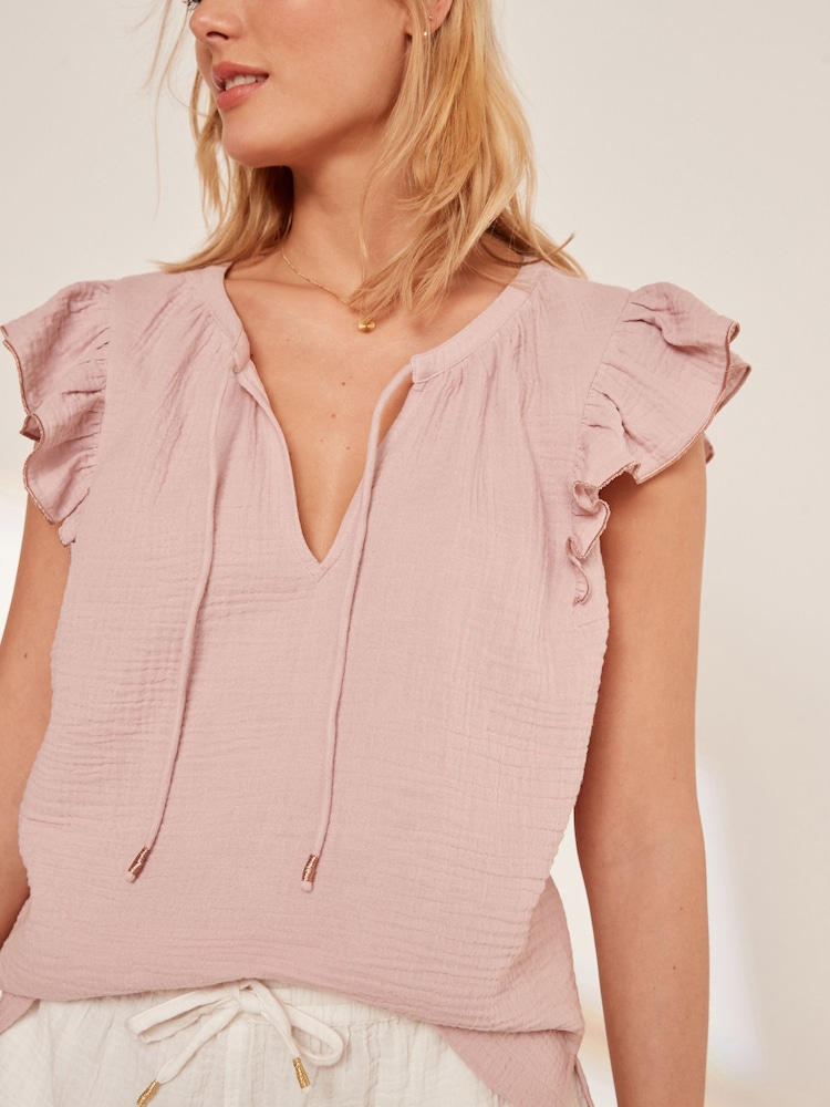 Pink Cotton Crinkle Frill Top - Image 2 of 5
