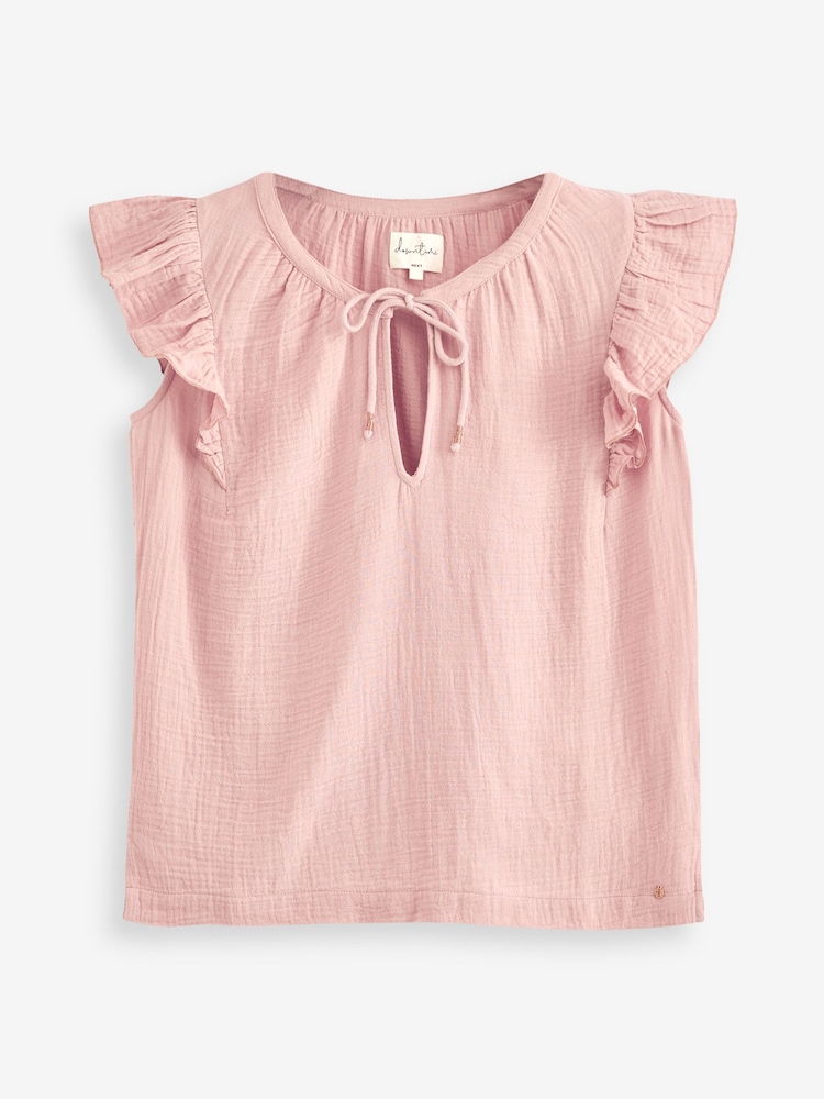 Pink Cotton Crinkle Frill Top - Image 5 of 5