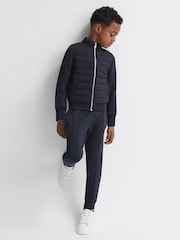 Reiss Navy Flintoff Senior Funnel Neck Quilted Hybrid Jacket - Image 1 of 7