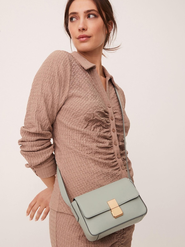 Mint Green Small Leather Lock Cross-Body Bag - Image 1 of 7