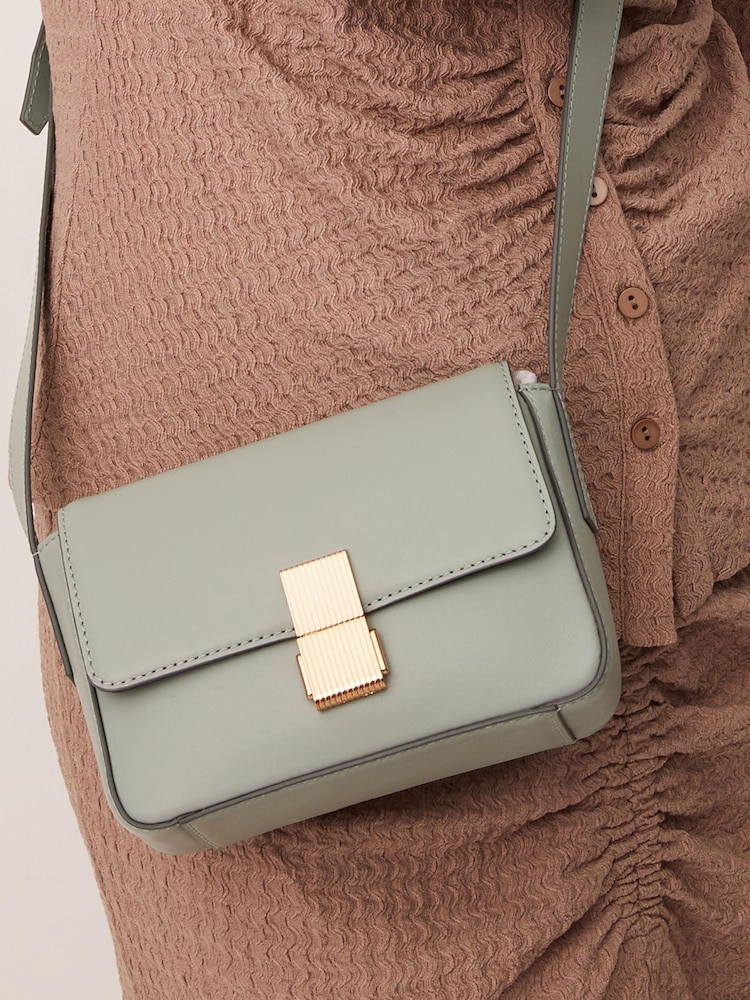 Mint Green Small Leather Lock Cross-Body Bag - Image 2 of 7