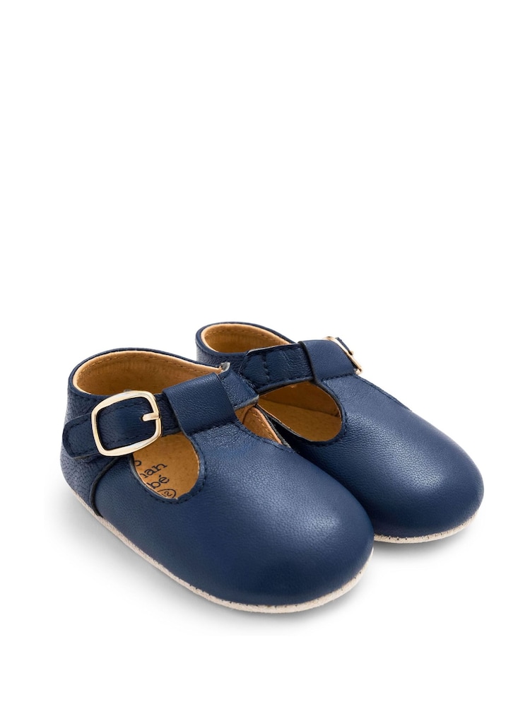 JoJo Maman Bébé Navy Blue Leather Pre-Walker Shoes - Image 1 of 3