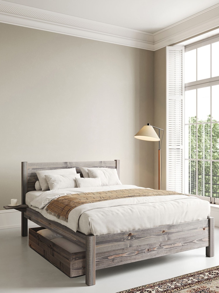 Get Laid Beds Grey Wash Oxford Square Leg Solid Wood Bed Combo - Image 1 of 6